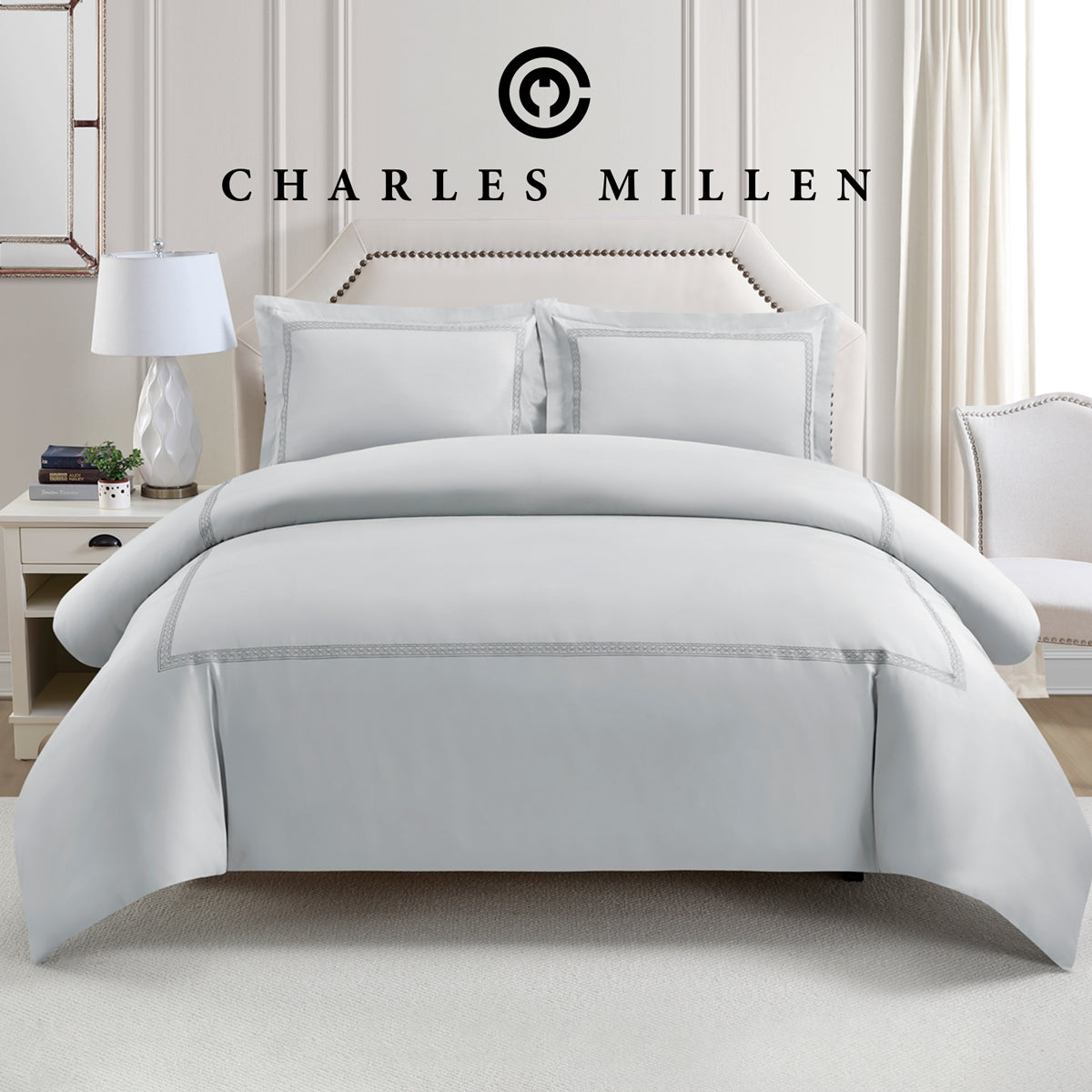 CHARLES MILLEN Signature Vouge Collection 100% Pima Cotton Bed Linen (Silver) – MONDRAE