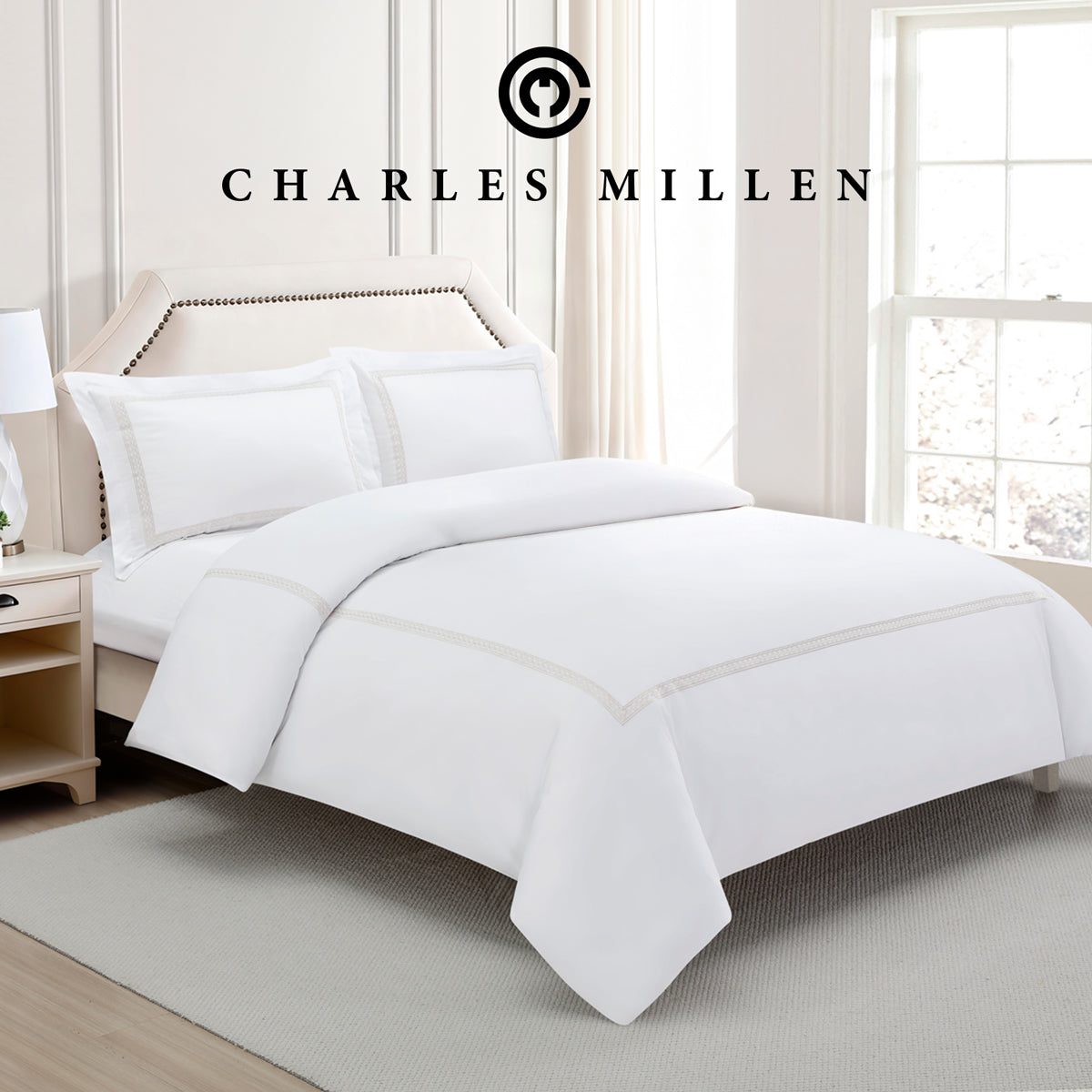 CHARLES MILLEN Signature Vouge Collection 100% Pima Cotton Bed Linen (White) – MONDRAE