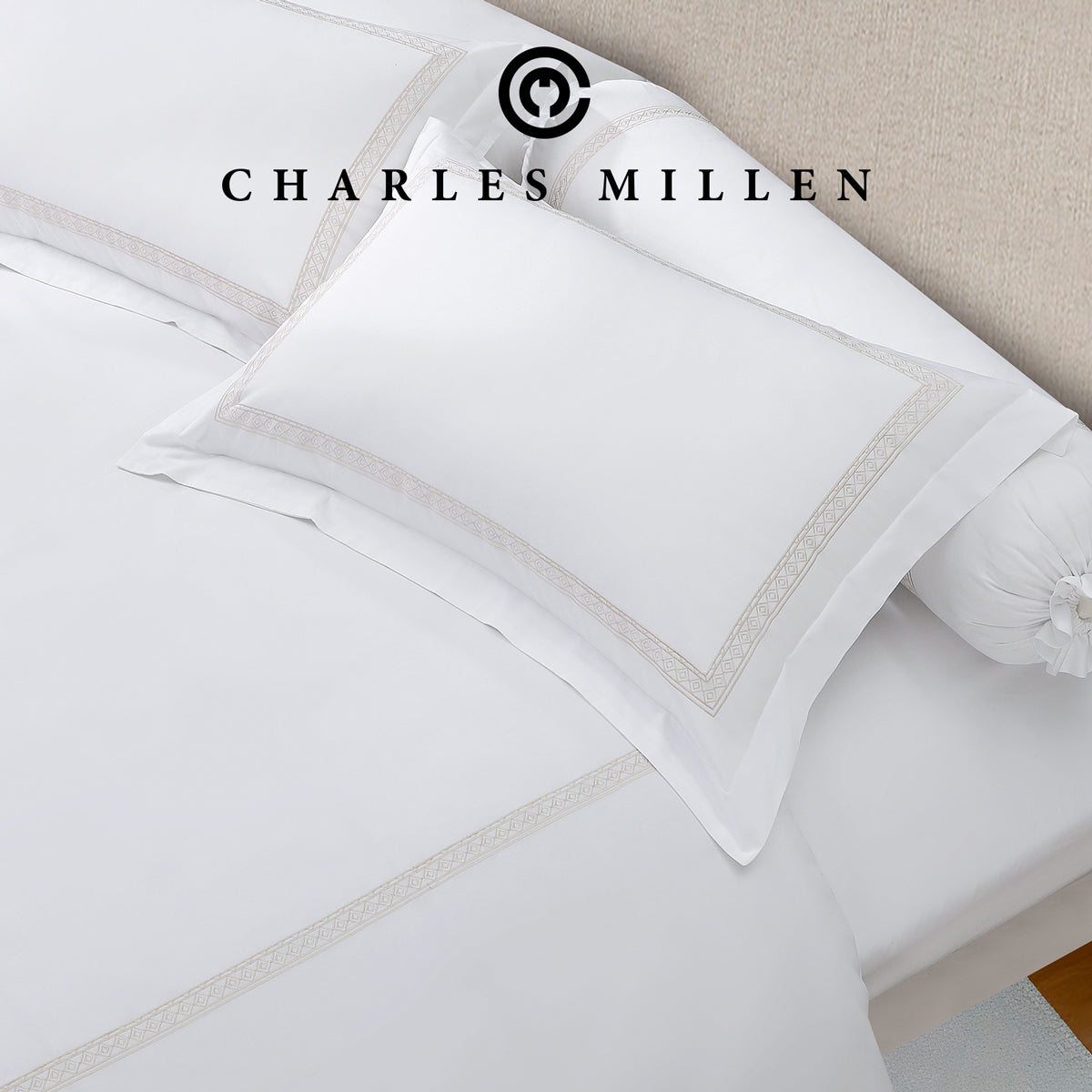CHARLES MILLEN Signature Vouge Collection 100% Pima Cotton Bed Linen (White) – MONDRAE