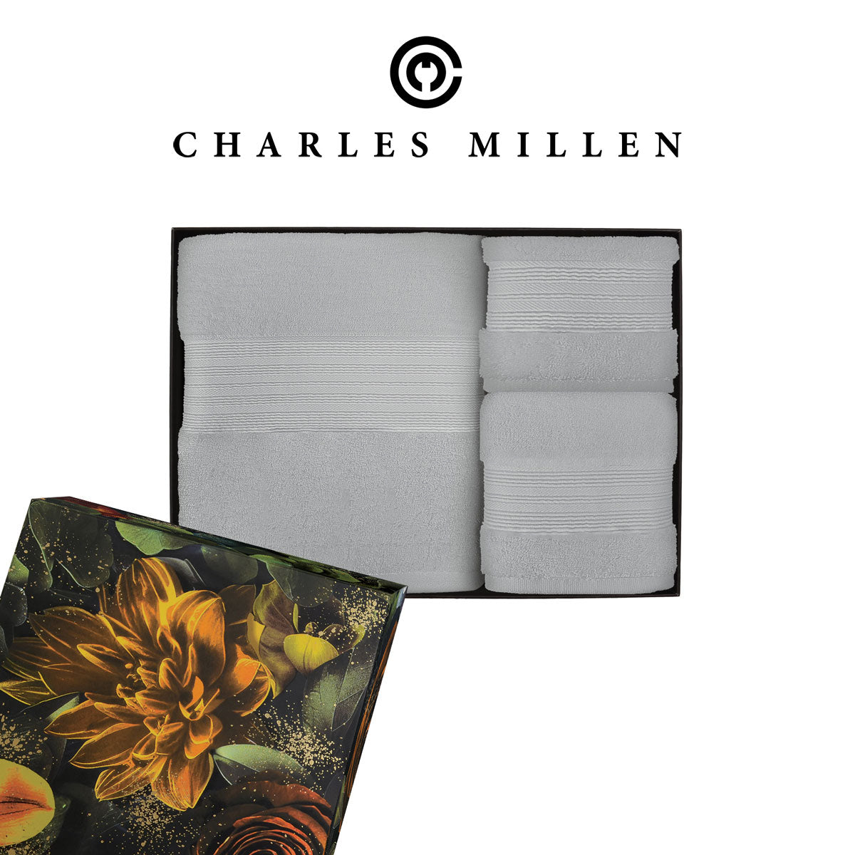 ( 3pc Face, Hand, Bath Towel set ) Christmas Towel Gift Set - Charles Millen Velmont Egyptian Cotton Bath Towel Set