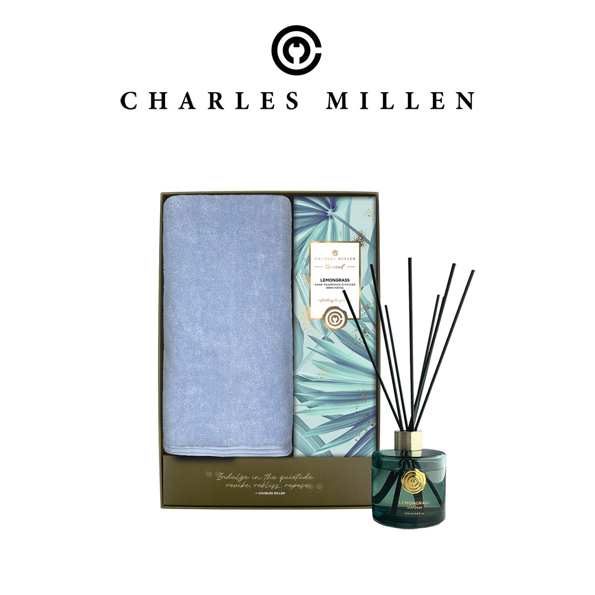 (1 Box ) Christmas Towel Gift Set - Charles Millen REPOSE Xmas Towel Gift Set. ( Sport Towel 50x100cm, unwind Diffuser)