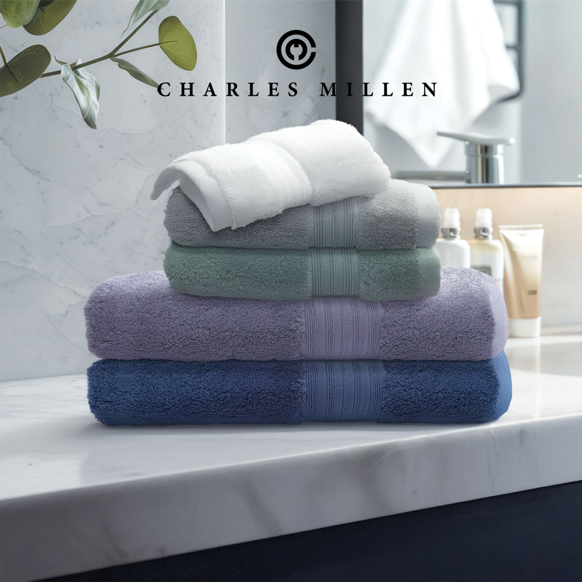 (3pc Face, Hand, Bath Towel set ) Charles Millen Velmont Egyptian Cotton Towel Set