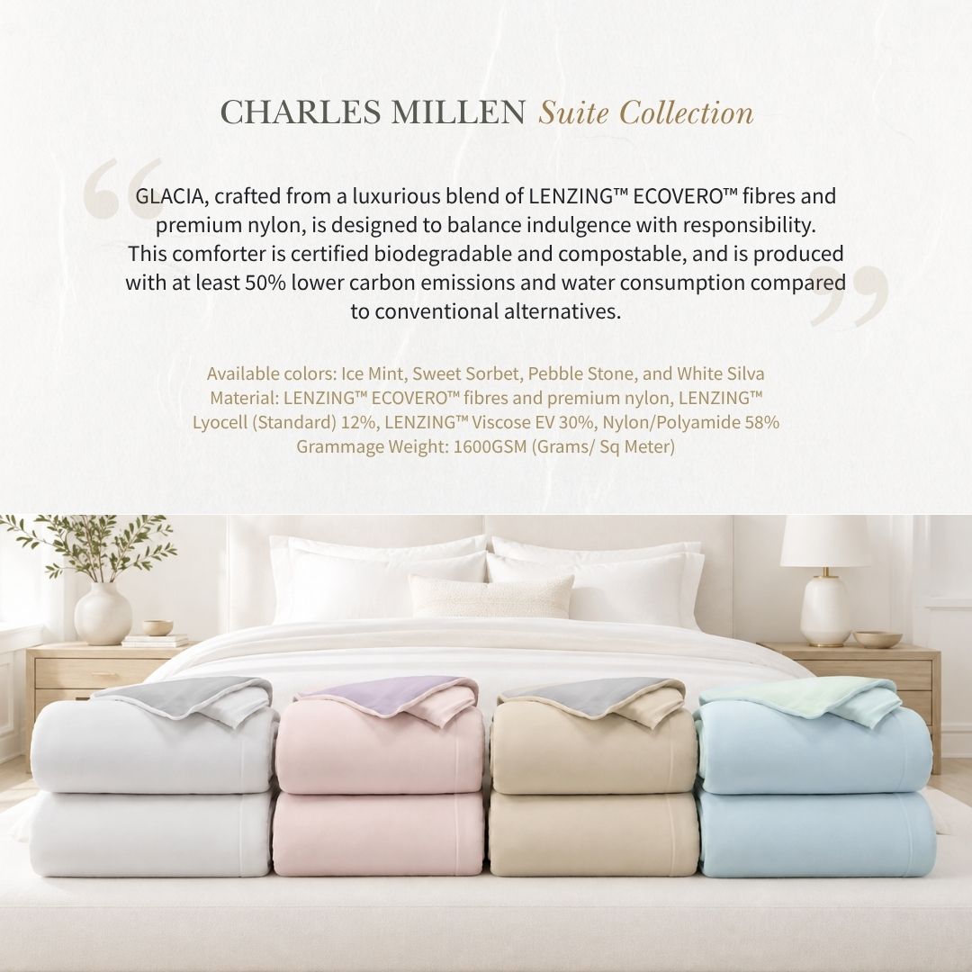 CHARLES MILLEN SUITE GLACIA Cooling Comforter Hotel Quality Comforter Blanket Single, Queen, King Size 1220 Thread Count per 10 sqcm