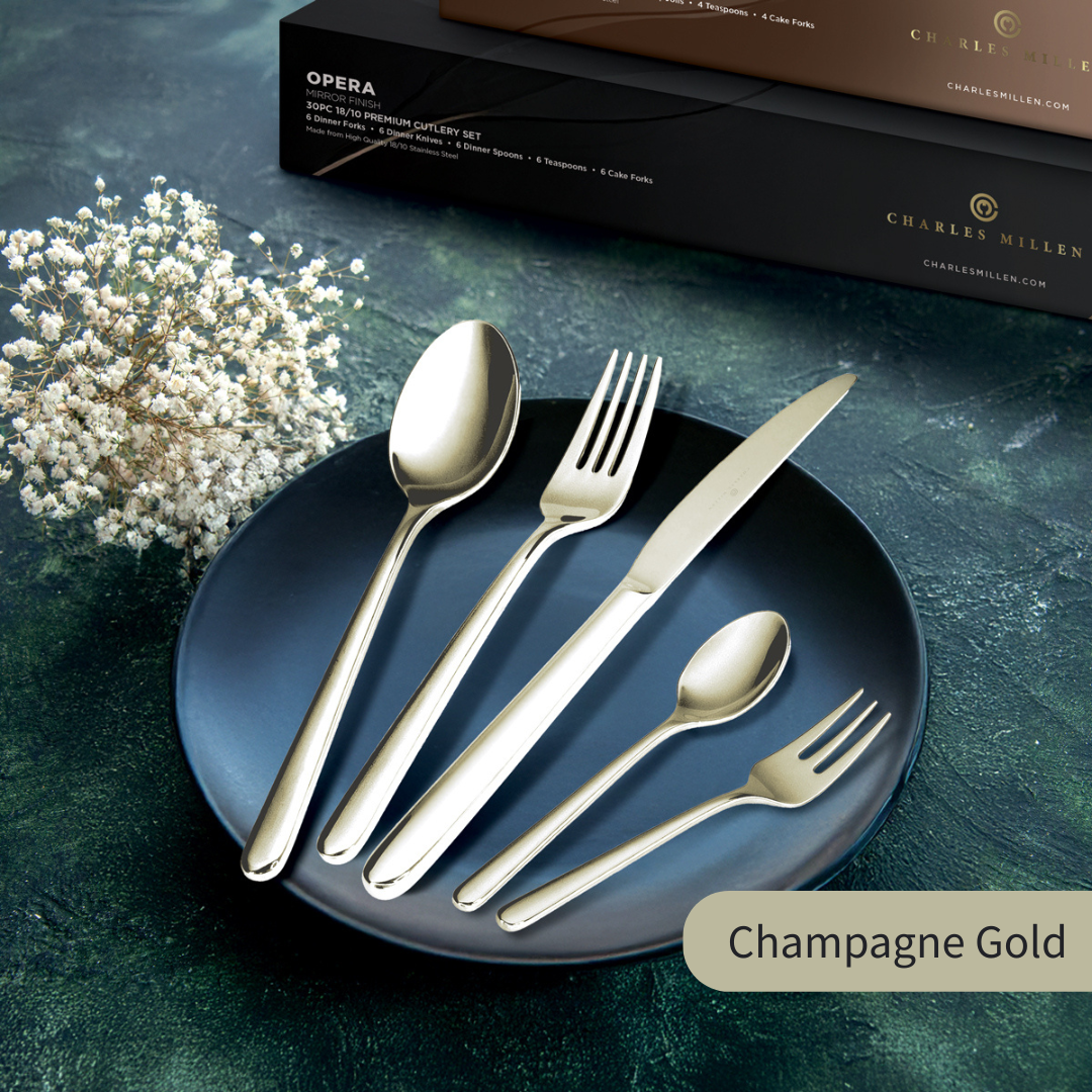 CHARLES MILLEN Signature Collection 20pc/30pc Cutlery Set in Gift Box (Champagne Gold) – OPERA