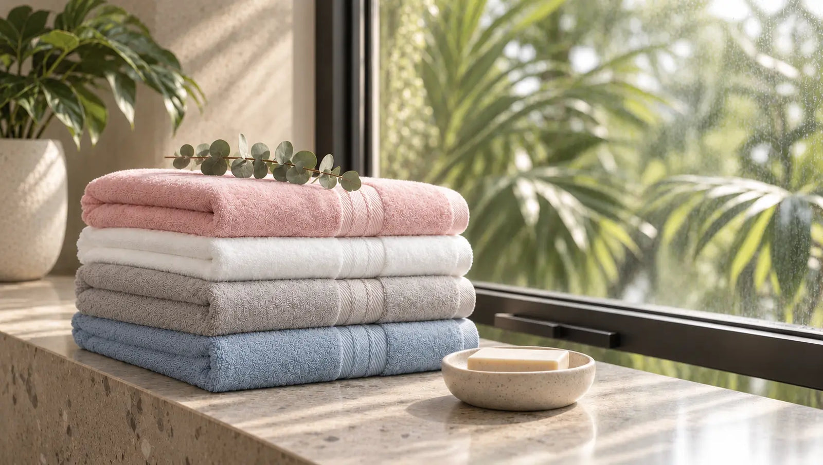 egyptian cotton bath towel in sunlit, serene bathroom