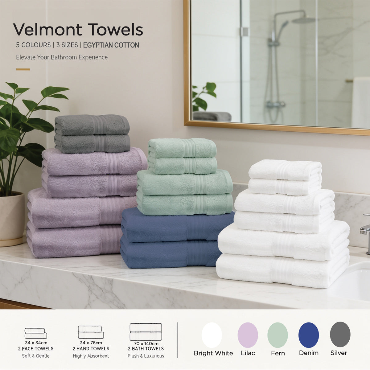 Bundle Deal $77 Charles Millen Velmont Egyptian Cotton (2pc Face, 2pc Hand, 2pc Bath) Towel Set
