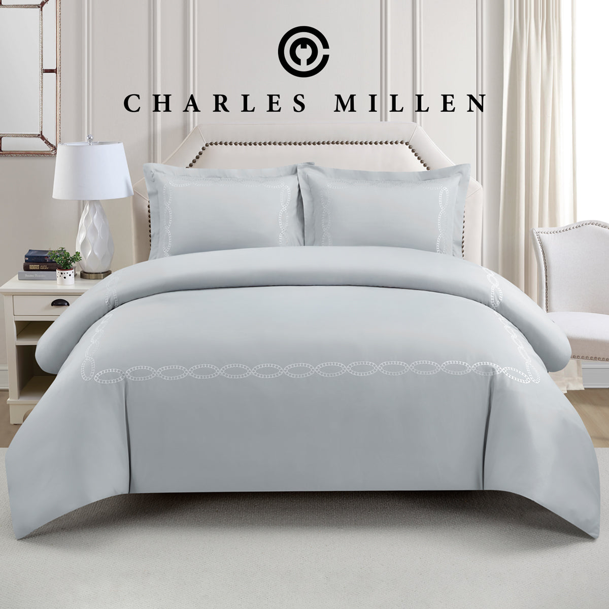 CHARLES MILLEN Signature Vouge Collection 100% Pima Cotton Bed Linen (Silver) – CELESTIA