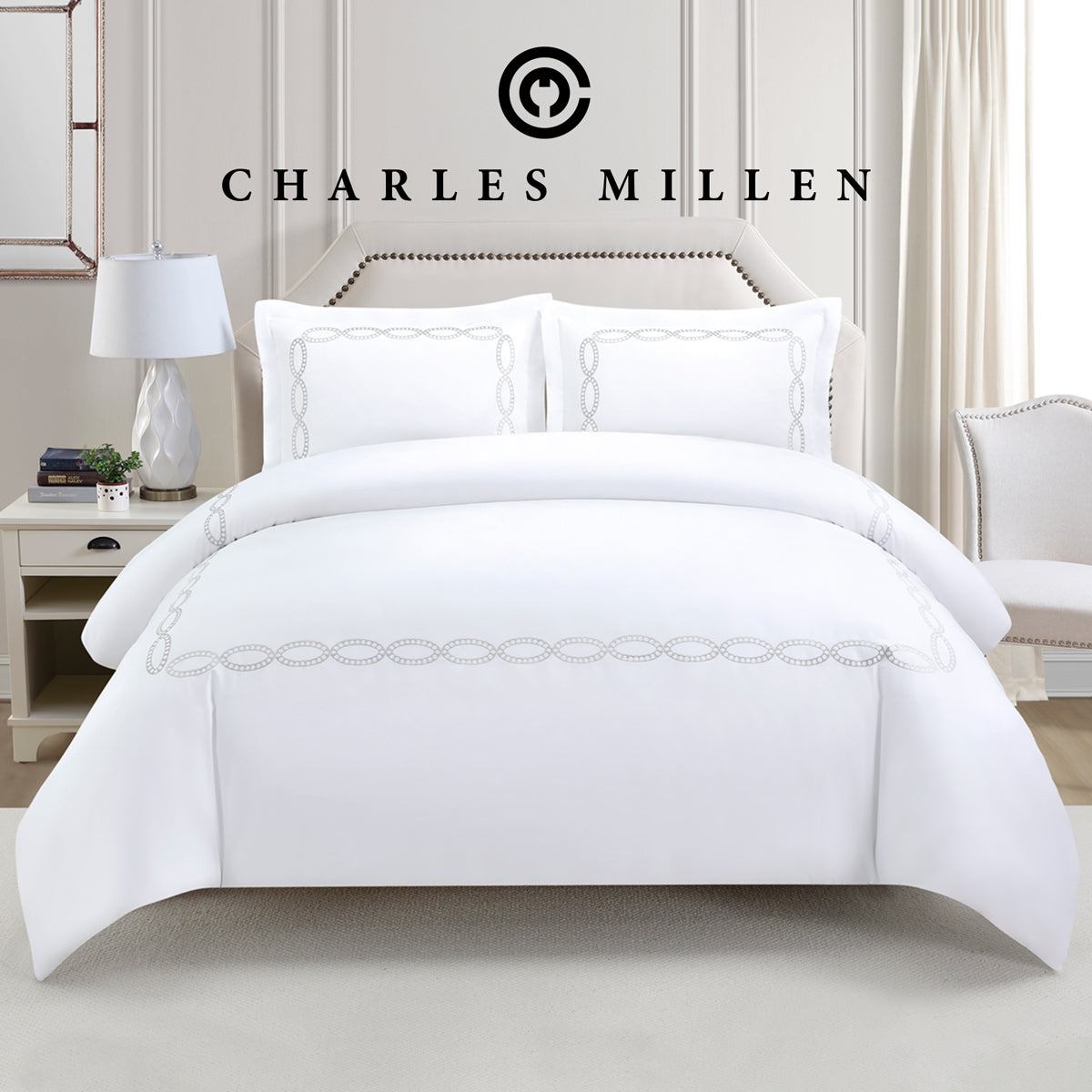 CHARLES MILLEN Signature Vouge Collection 100% Pima Cotton Bed Linen (White) – CELESTIA
