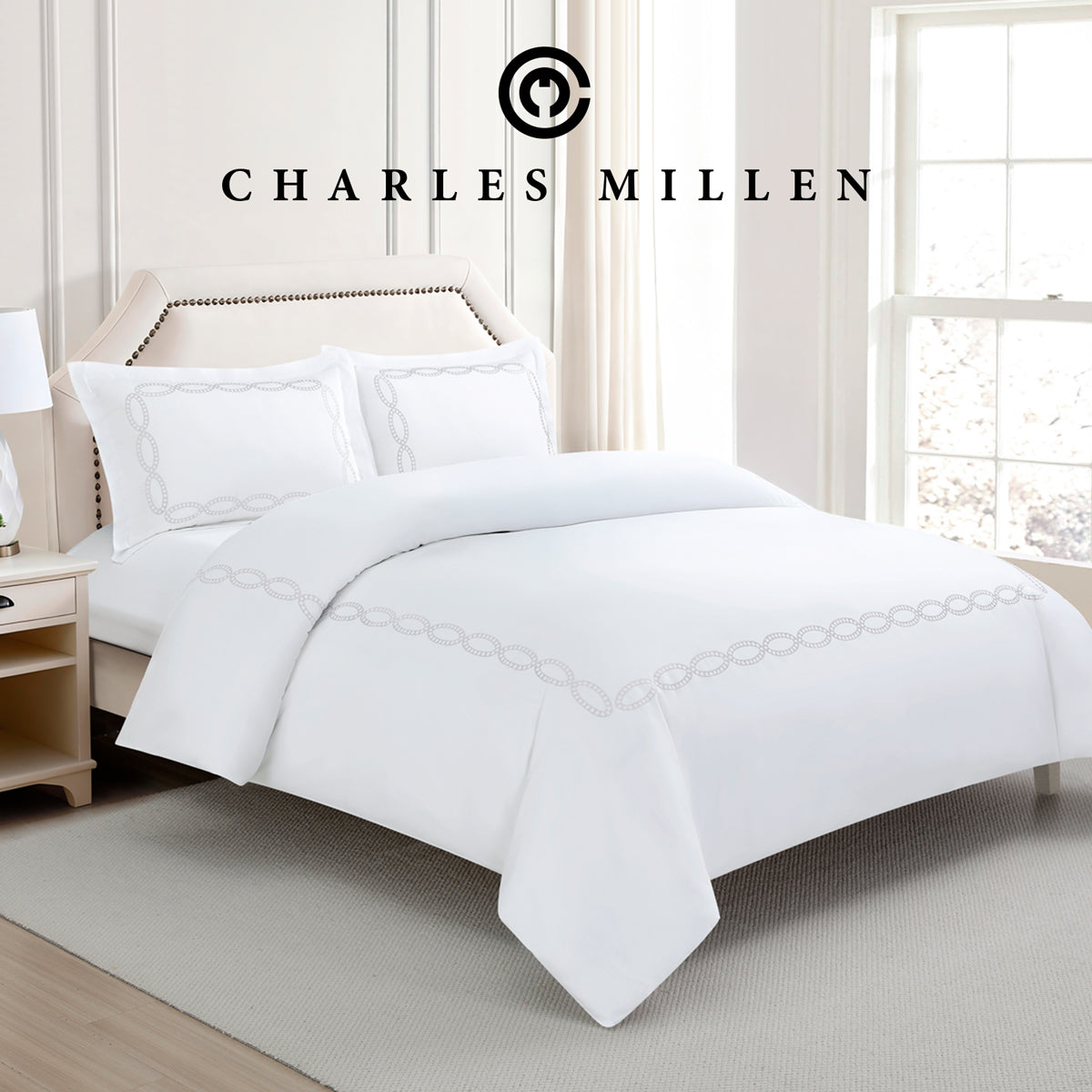 CHARLES MILLEN Signature Vouge Collection 100% Pima Cotton Bed Linen (White) – CELESTIA