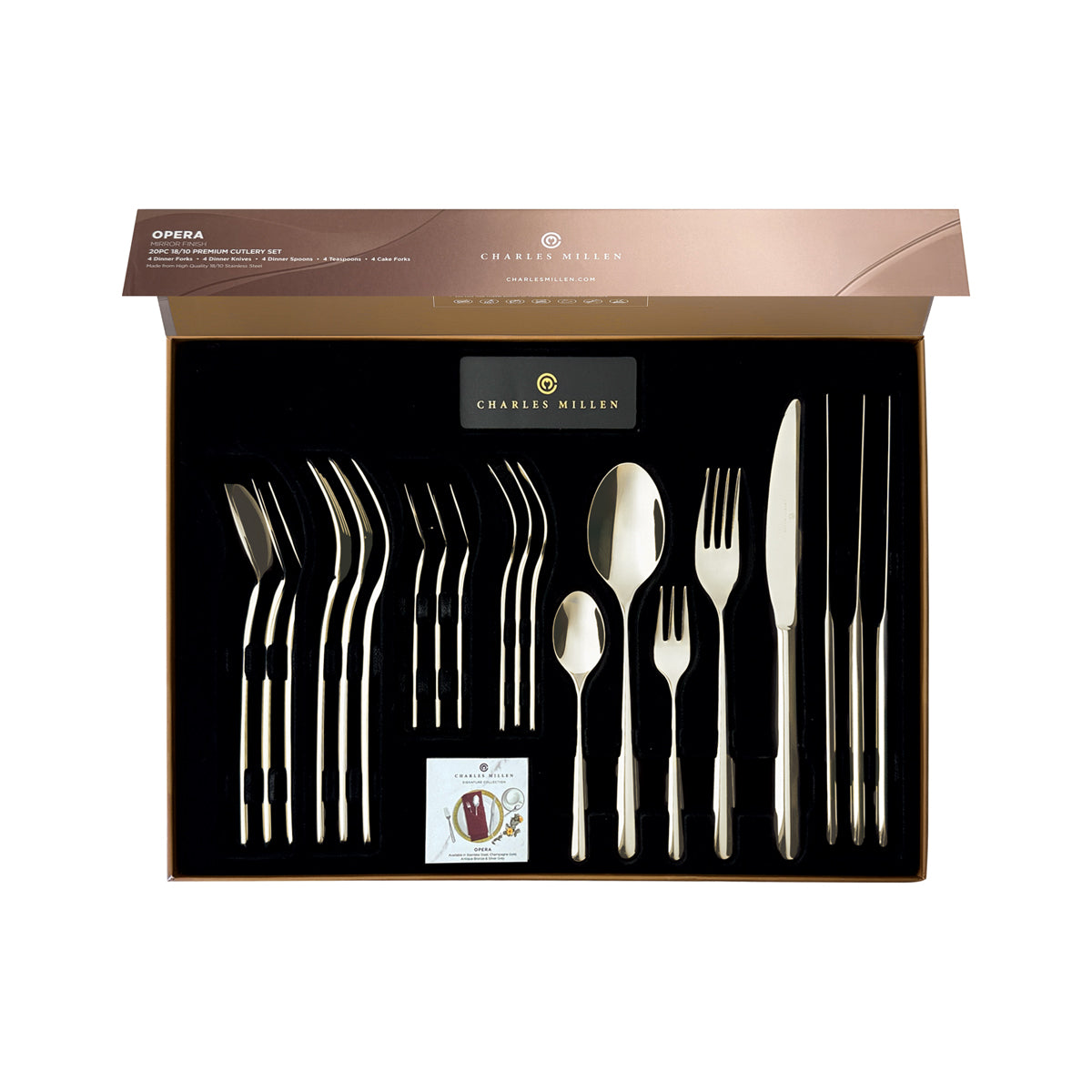 CHARLES MILLEN Signature Collection 20pc/30pc Cutlery Set in Gift Box (Champagne Gold) – OPERA