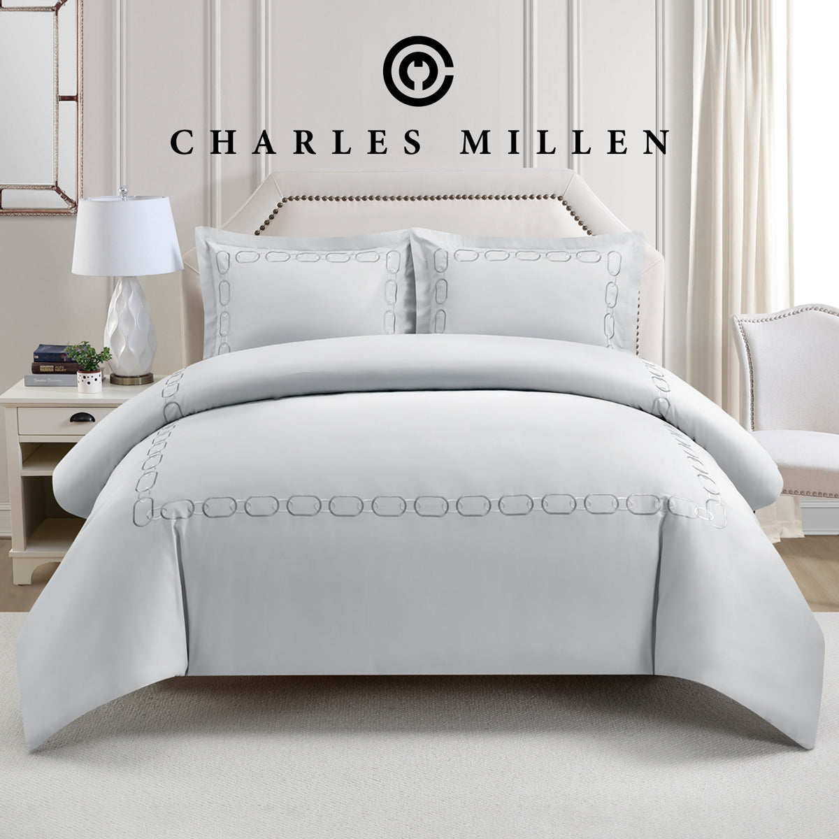 CHARLES MILLEN Signature Vouge Collection 100% Pima Cotton Bed Linen (Silver) – ELARIA