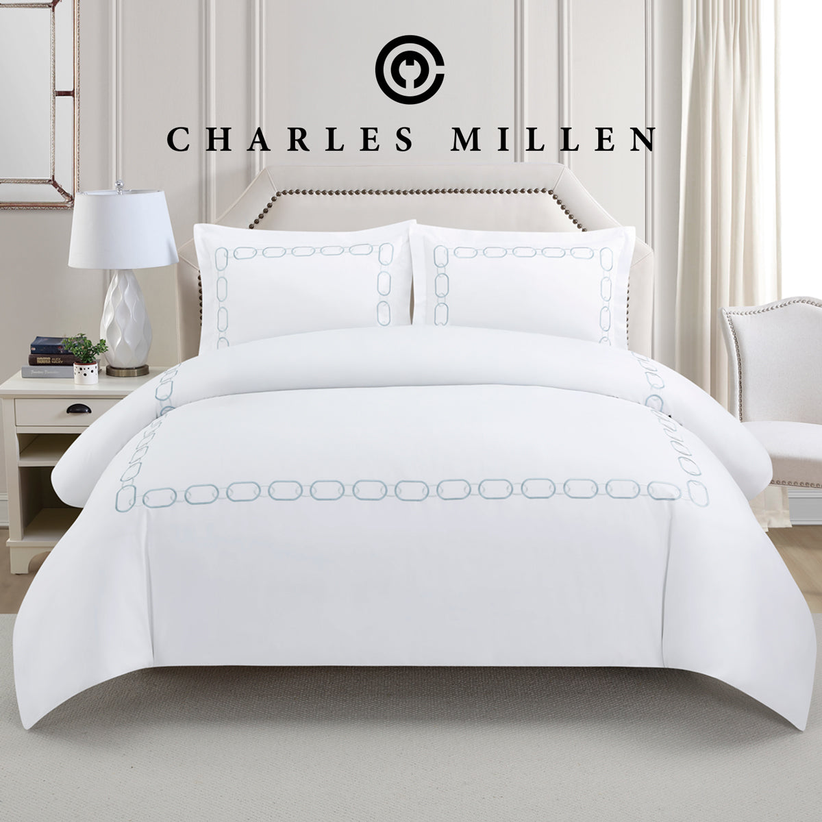 CHARLES MILLEN Signature Vouge Collection 100% Pima Cotton Bed Linen (White) – ELARIA