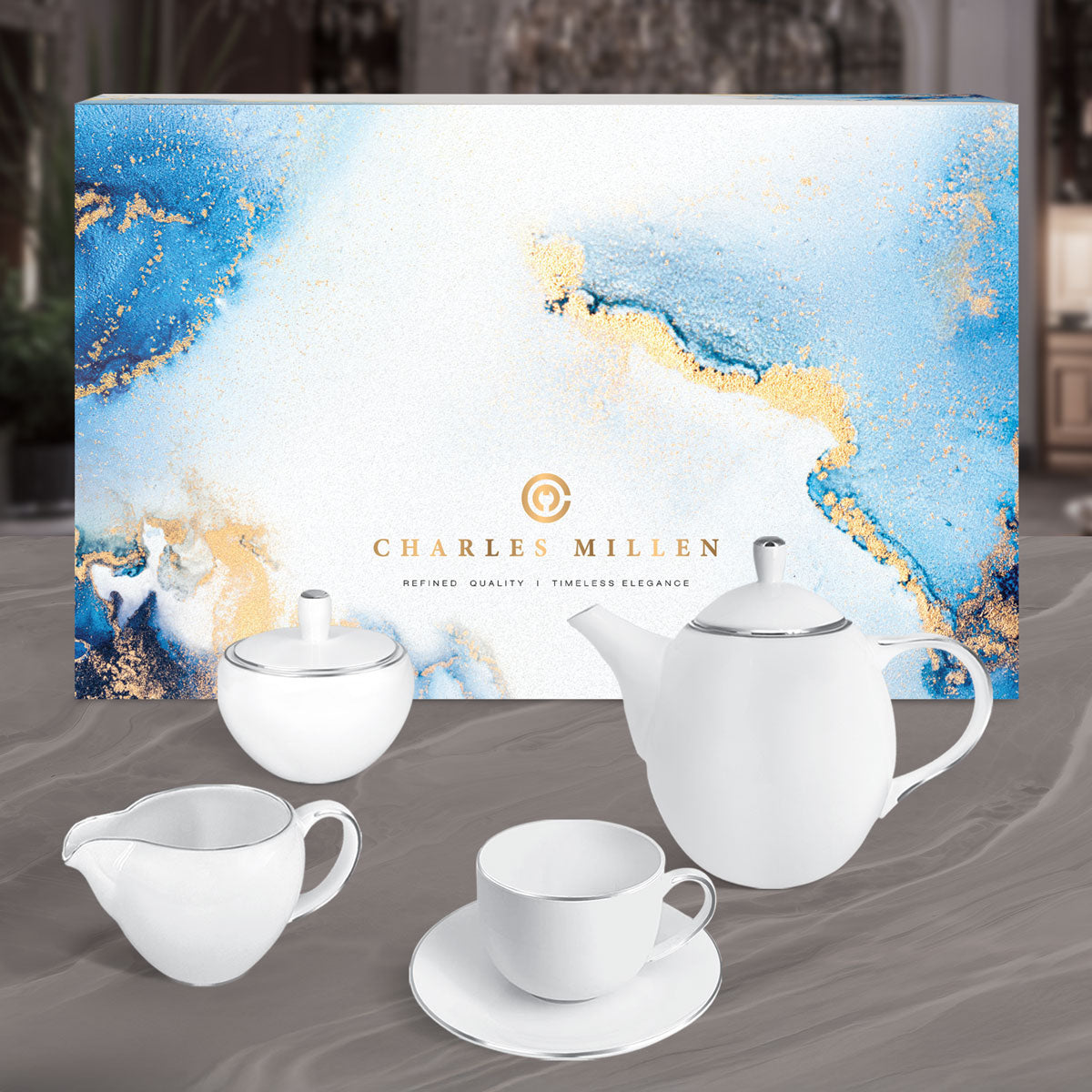 Charles Millen PLATINUM 6 Pax Tea Set ( 9 Pc Tea/ coffee Set )