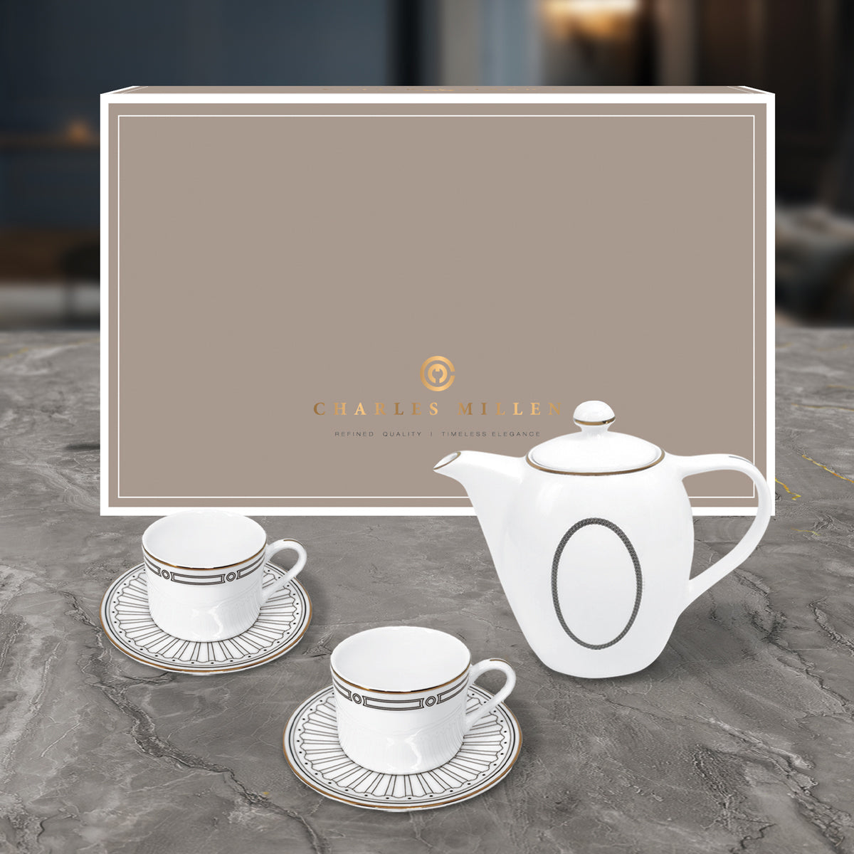 Charles Millen RITZ Entree Tea Set ( 1 Tea pot, 2 Cup & Saucer ) (Vogue Series )