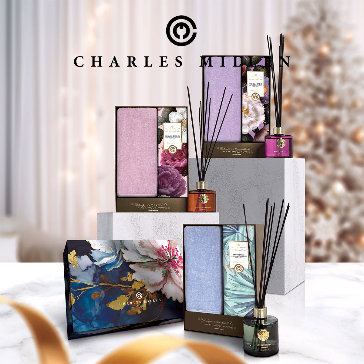 (1 Box ) Christmas Towel Gift Set - Charles Millen REPOSE  Xmas Towel Gift Set. ( Sport Towel 50x100cm, unwind Diffuser)