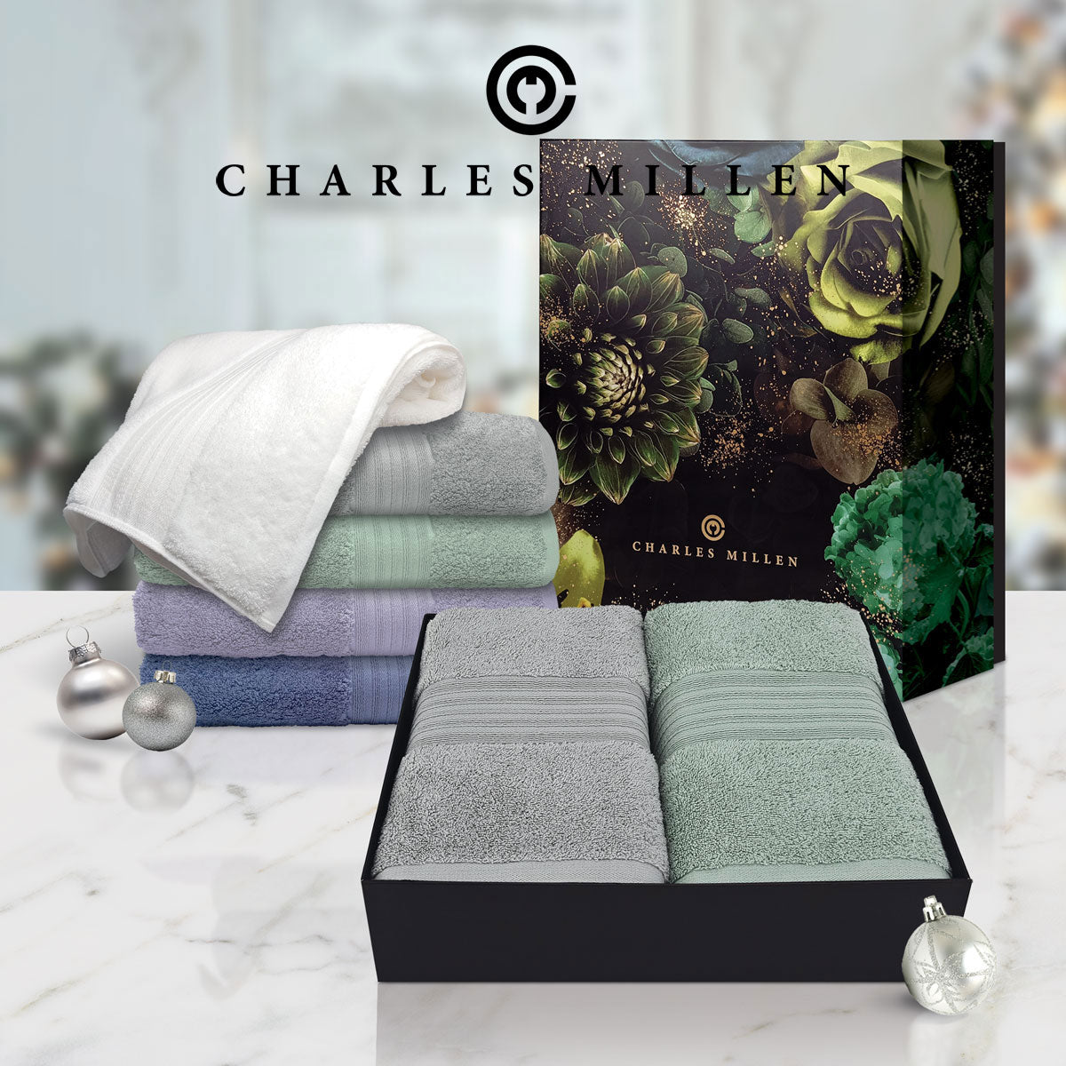 ( 2pc Bath Towel set ) Christmas Towel Gift Set - Charles Millen Velmont Egyptian Cotton Bath Towel Set
