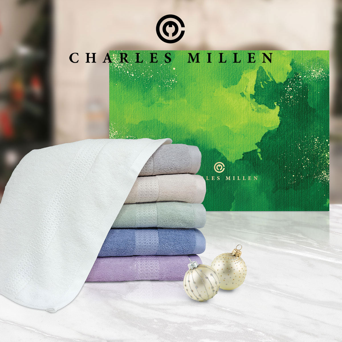 ( 1 Box) Charles Millen Christmas Bamboo Bath Towel Gift Box ( 70x140cm / 480g)