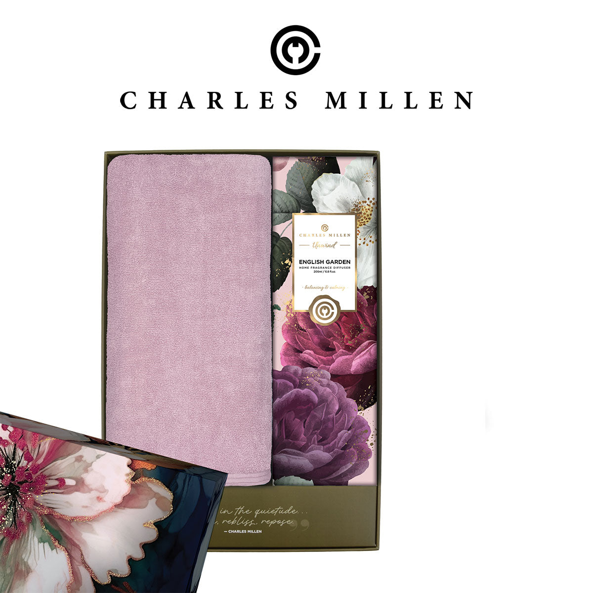 (1 Box ) Christmas Towel Gift Set - Charles Millen REPOSE  Xmas Towel Gift Set. ( Sport Towel 50x100cm, unwind Diffuser)