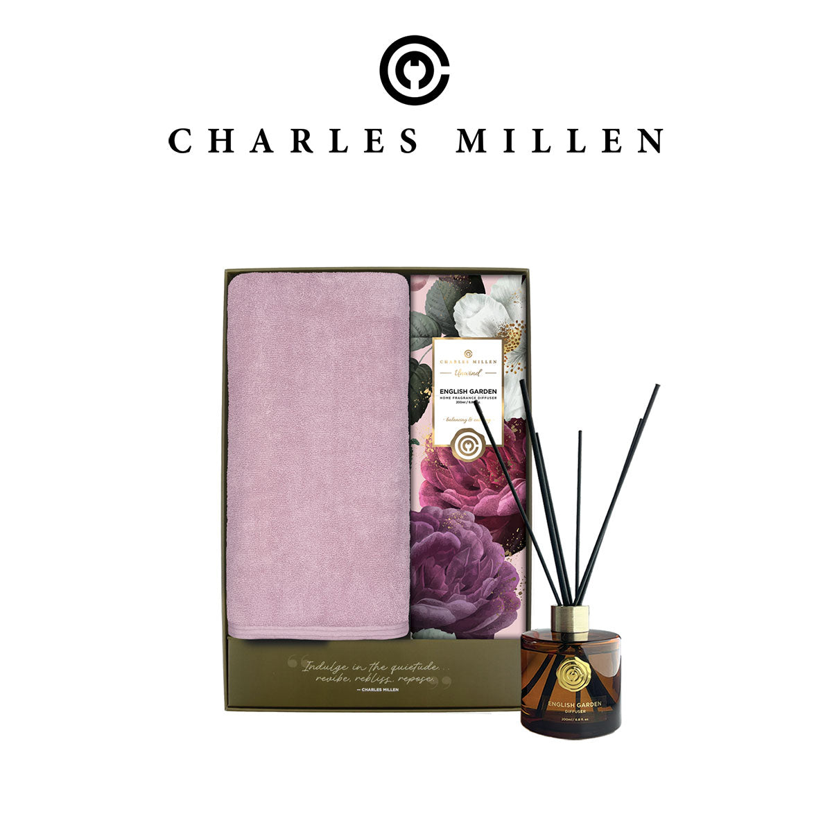 (1 Box ) Christmas Towel Gift Set - Charles Millen REPOSE  Xmas Towel Gift Set. ( Sport Towel 50x100cm, unwind Diffuser)