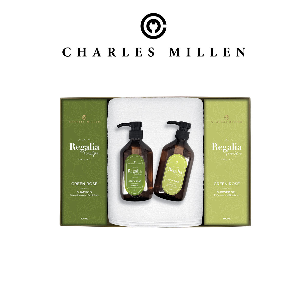 (1 Box) Christmas Towel Gift - Charles Millen Signature REBLISS Xmas Towel Gift Set.( Sport Towel - 50x100cm, Body Wash)