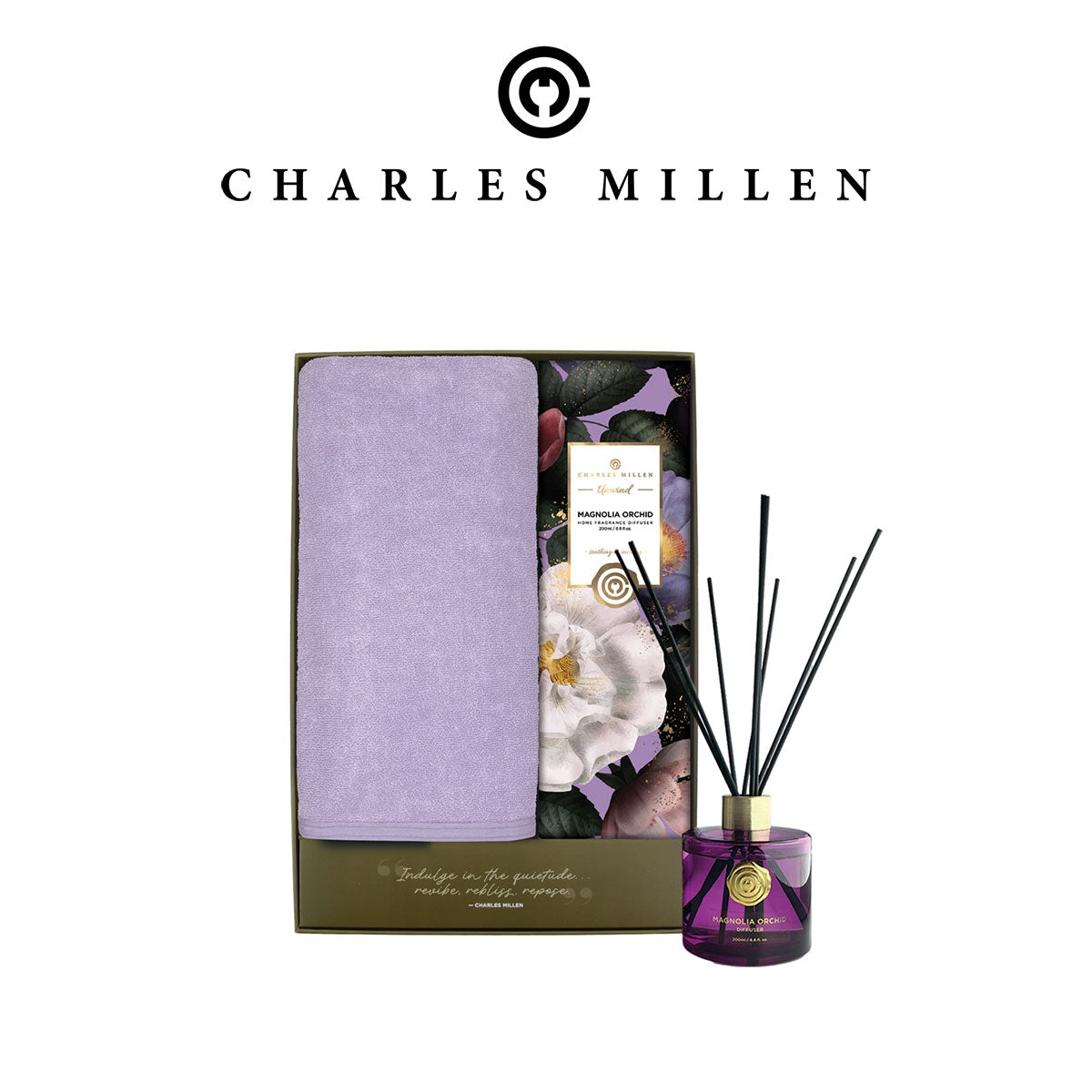 (1 Box ) Christmas Towel Gift Set - Charles Millen REPOSE  Xmas Towel Gift Set. ( Sport Towel 50x100cm, unwind Diffuser)