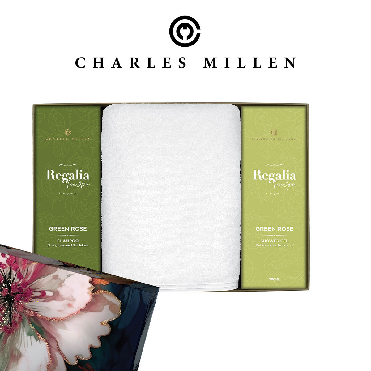 (1 Box) Christmas Towel Gift - Charles Millen Signature REBLISS Xmas Towel Gift Set.( Sport Towel - 50x100cm, Body Wash)