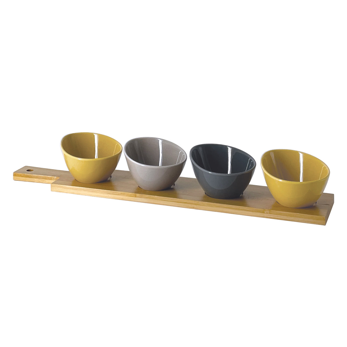 American Atelier 3 Stoneware Snack Bowls with Bamboo Serving Tray | 4-Piece  Snack Serving Set | Small Serving Bowl for Candy, Nuts, Salsa, and