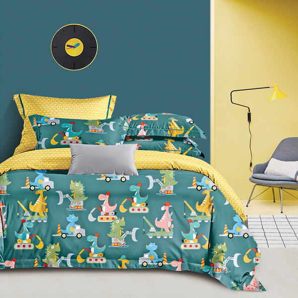 Cotton Collection Bed Linen (The Gang) Dinoloper (Avocado Green