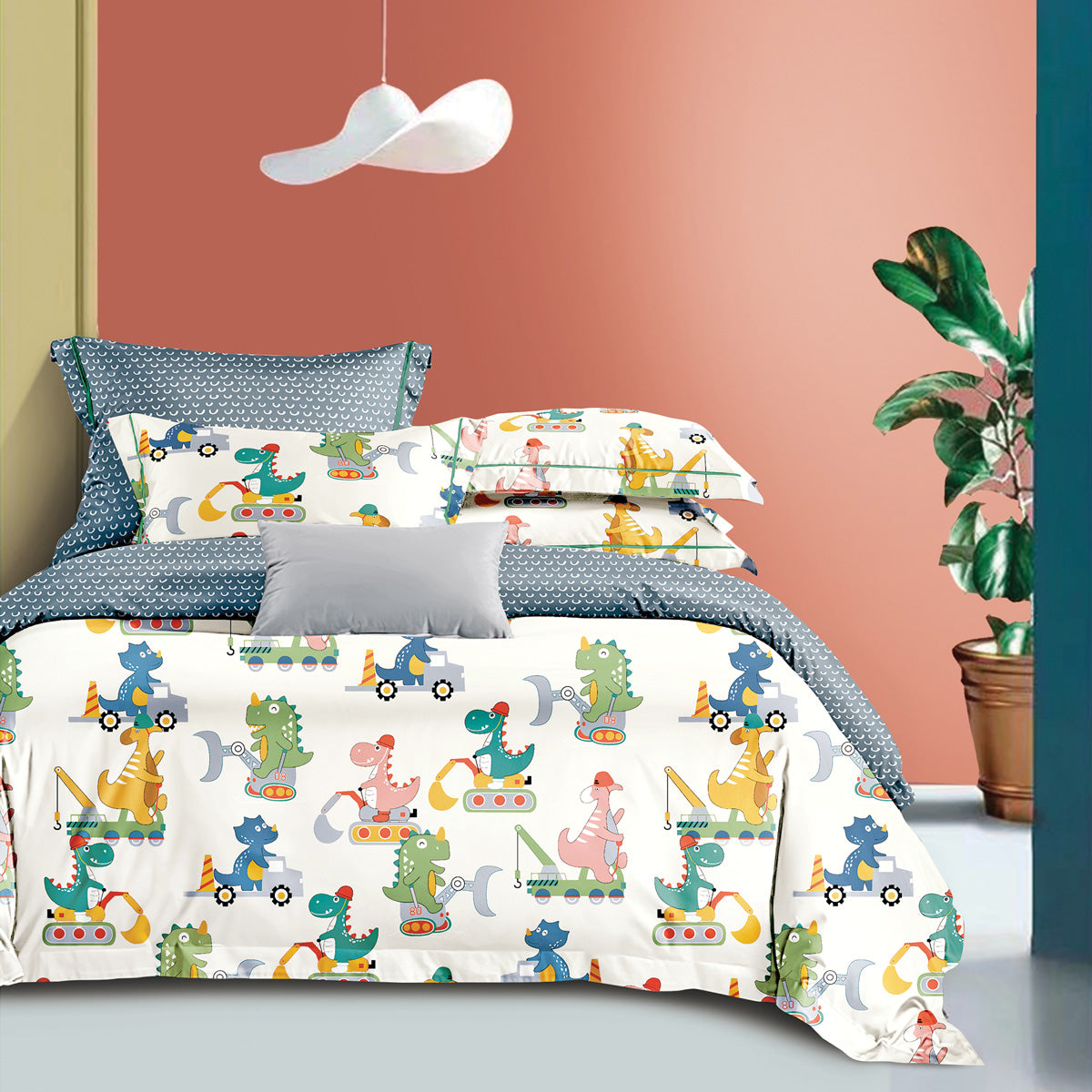 Cotton Collection Bed Linen (The Gang) - Dinoloper (Barley White)