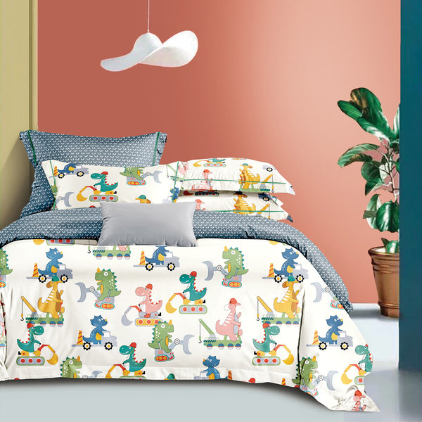 Cotton Collection Bed Linen (The Gang) Dinoloper (Barley White