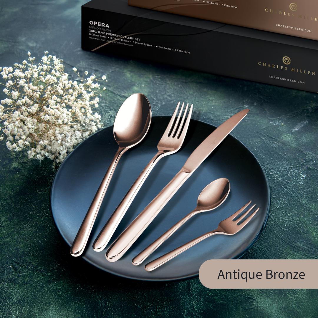 CHARLES MILLEN Signature Collection 20pc/30pc Cutlery Set in Gift Box (Antique Bronze) – OPERA