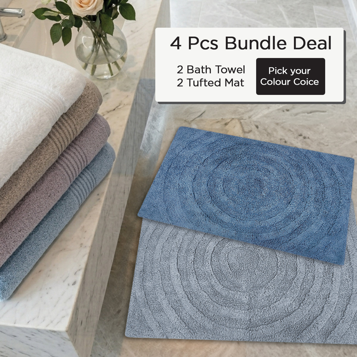 Bundle Deal $77 RIVIÈRE Air Turkish Bath Towel [2pcs] + RIVIÈRE Tufted Mat [2pcs]