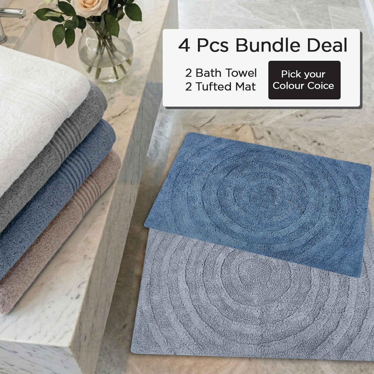Bundle Deal $77 RIVIÈRE Luxe Turkish Bath Towel [2pcs] + RIVIÈRE Tufted Mat [2pcs]